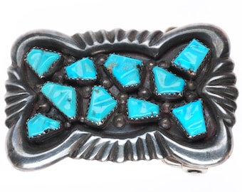 G&L Leekity Zuni vintage sterling silver turquoise cluster buckle for 1.25" belt