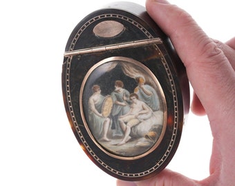 18th/19th century 9ct gold inlaid miniature portrait tortoise compact