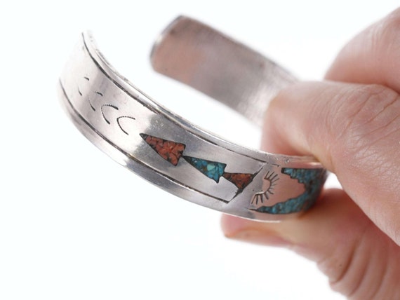 Vintage Navajo Chip inlay cuff bracelet - image 3