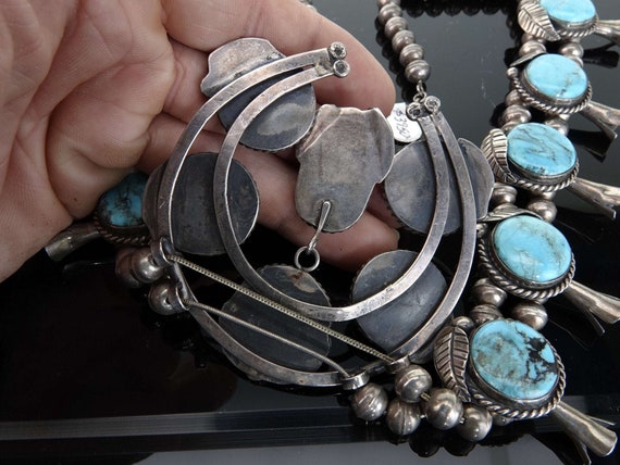 Vintage Navajo Sterling and Turquoise Squash blos… - image 3
