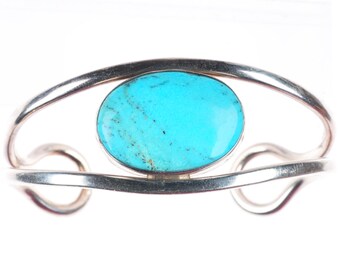 7.1" vintage LWM Southwestern modernist sterling silver turquoise cuff bracelet