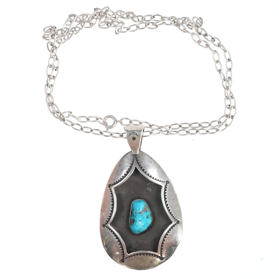 Large Vintage Navajo Sterling and turquoise penda… - image 1