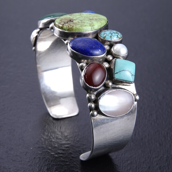 Nakai Navajo Sterling and Multi Stone Cuff Bracelet