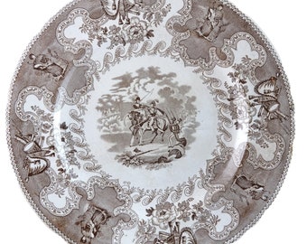 c1850 Texian Campaigne  Historical Staffordshire brown Transferware 10.5" plate e