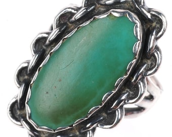 sz6 vintage  Navajo Fred Harvey style sterling silver green turquoise ring