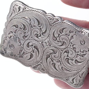 Vintage Diablo Hand Engraved Sterling silver overlay belt buckle