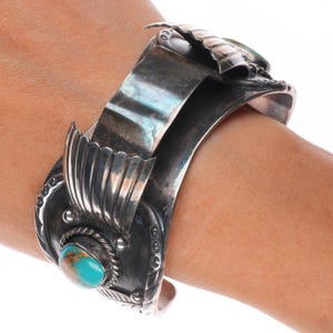 7.1&quot; Unused 1970&#39;s Vintage sterling silver and turquoise watch cuff bracelet