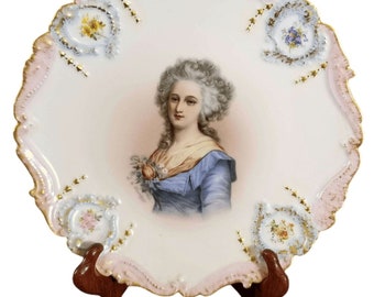 Limoges Portrait Cabinet Plate T.V. Zwaar reliëf goud 8,5"