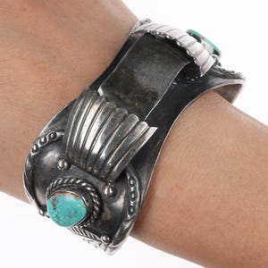 7&quot; Navajo Vintage NOS Navajo sterling silver and turquoise watch cuff bracelet