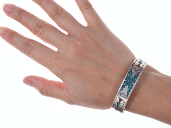 Vintage Navajo Chip inlay cuff bracelet - image 6