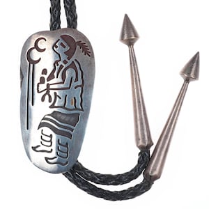 Big Vintage Mitchell Sockyma Hopi overlay bolo tie sterling silver