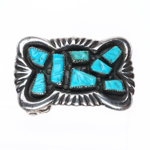 Vintage Leekity Zuni sterling silver carved turquoise cluster belt buckle