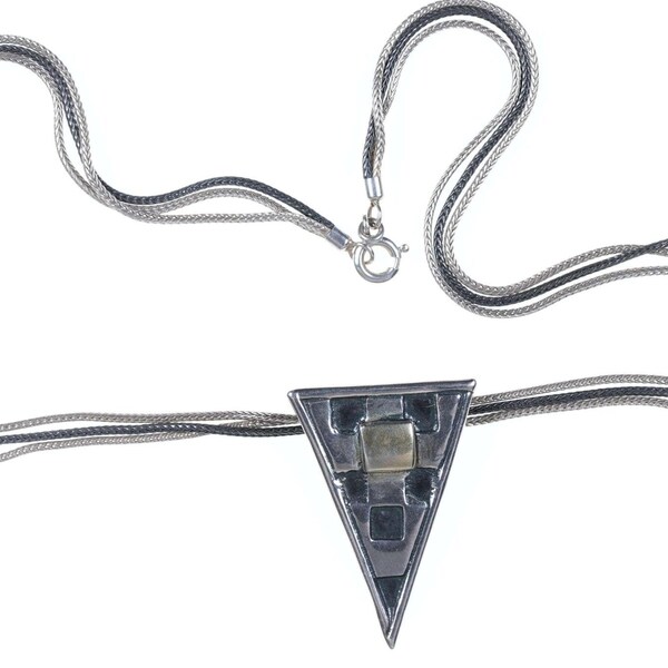 Sterling Triple Strand Modernist triangle pendant/necklace