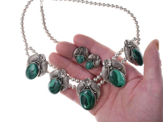 Navajo Sterling/Malachite necklace and earrings s… - image 2