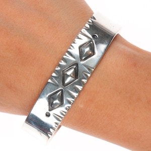 7.2&quot; djt Southwestern hand stamped sterling silver cuff bracelet