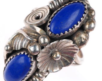 sz6.5 Max Calabaza Navajo sterling silver lapis 2 stone ring