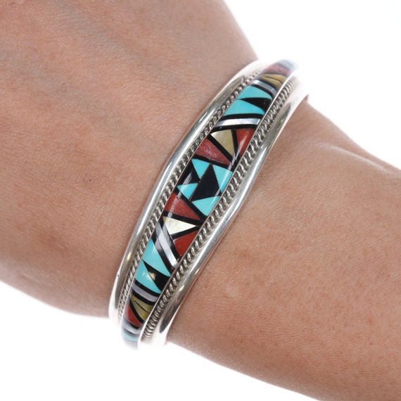 6.25" Yuselew Zuni Sterling channel inlay cuff br… - image 1