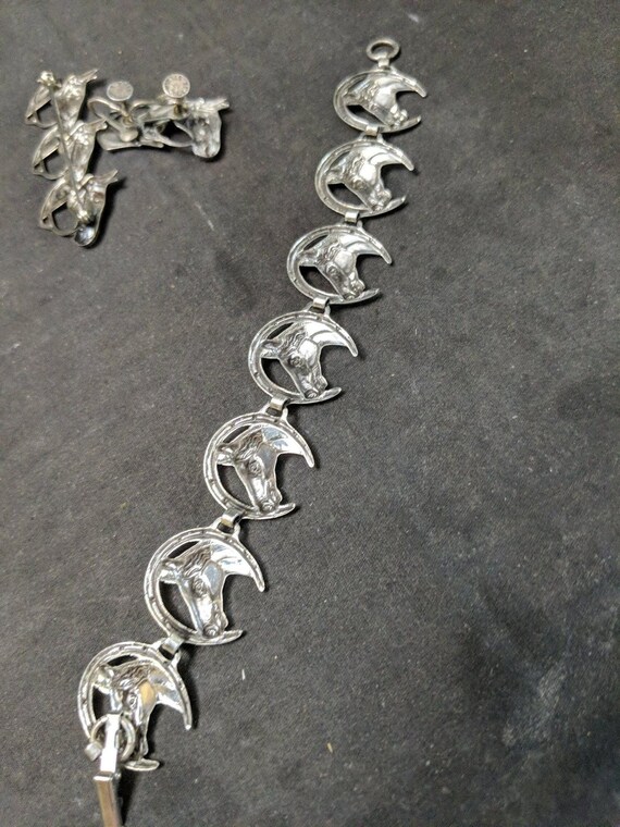 1950's Beau Sterling Horses Brooch Bracelet Screw… - image 9