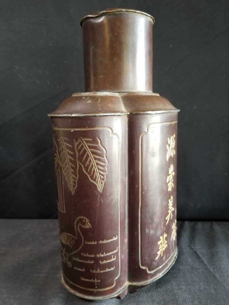 Antique Chinese Pewter Tea Caddy Qing Dynasty Gilt Enamel Etsy