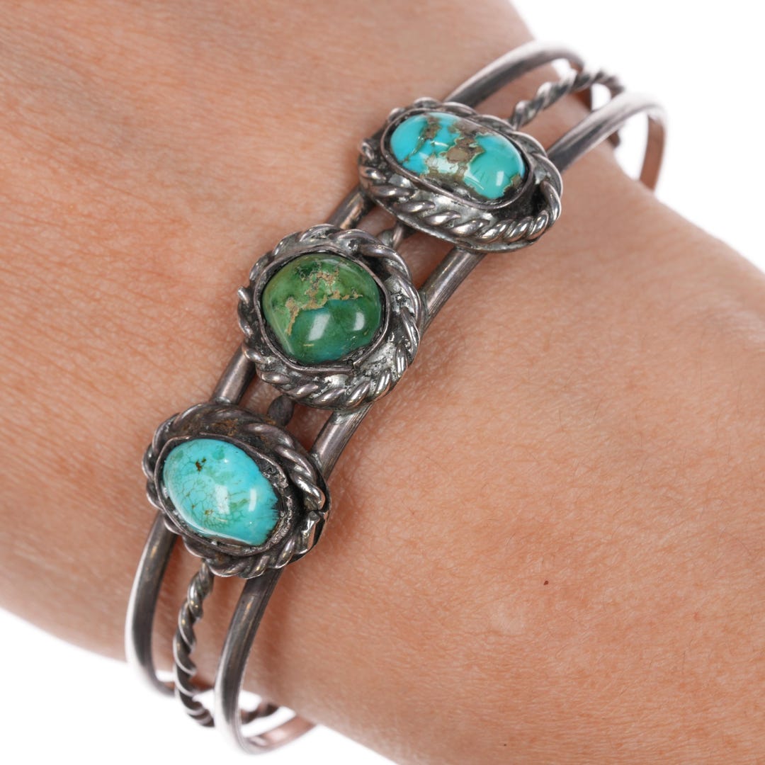 1970's Vintage Navajo Bezel Set Turquoise Cuff Bracelet - Etsy