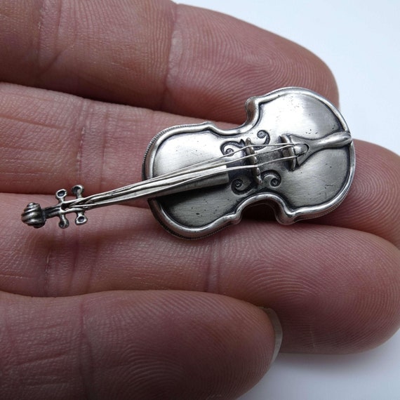 Vintage Beau Sterling Violin Brooch - image 3