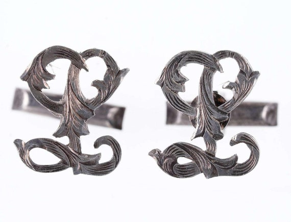 Hand Engraved L monogram Sterling Cufflinks - image 1