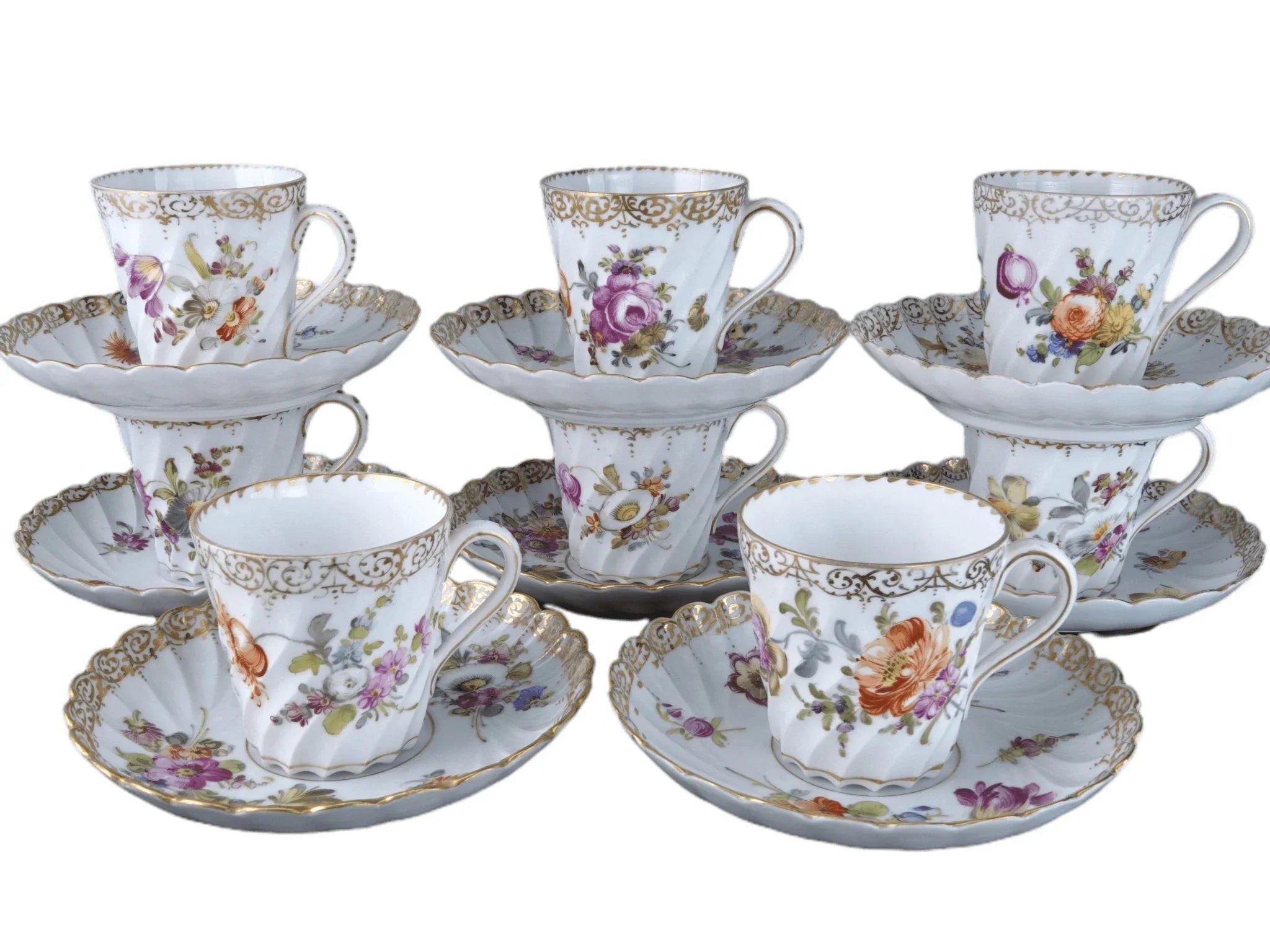 C1890 8 Dresden Demitasse Espresso Cups and Saucers Turkish Coffee