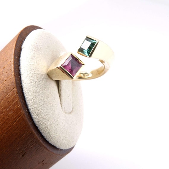 sz5 18K Green/Red Tourmaline Statement Ring - image 7