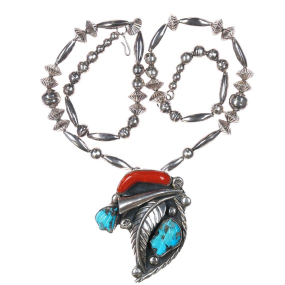 Native American Important!! Vintage Cochiti Nel Eustice Turquoise Sterling Silver Coral Ring Old Native American Important!! Vintage Cochiti Nel Eustice Turquoise Sterling Silver Coral Ring Old