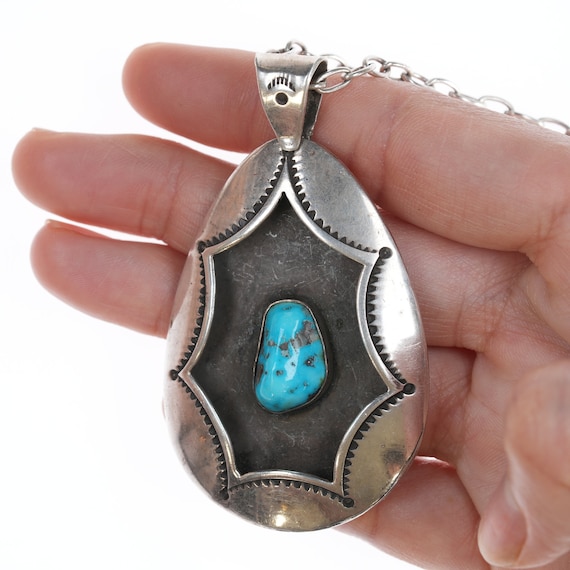 Large Vintage Navajo Sterling and turquoise penda… - image 2