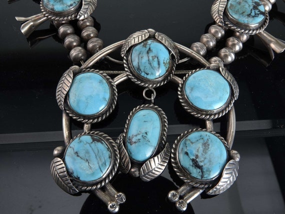 Vintage Navajo Sterling and Turquoise Squash blos… - image 2