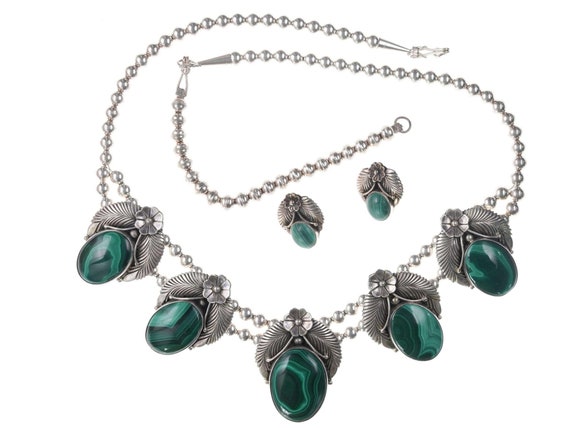 Navajo Sterling/Malachite necklace and earrings s… - image 1