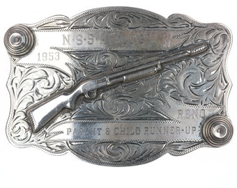 The Westerner Reno Nevada Sterling 1953 Marksmanship trophy belt buckle