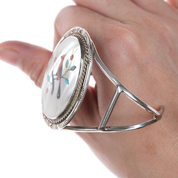 6.25" Vintage Zuni Cardinal Inlay sterling bracel… - image 4