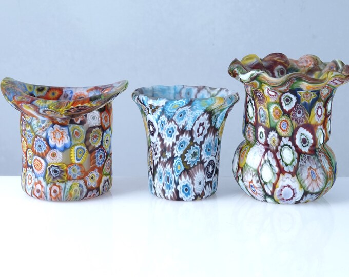 Vintage Murano Italian Art Glass Millefiori Toothpick Holders Lot of 3