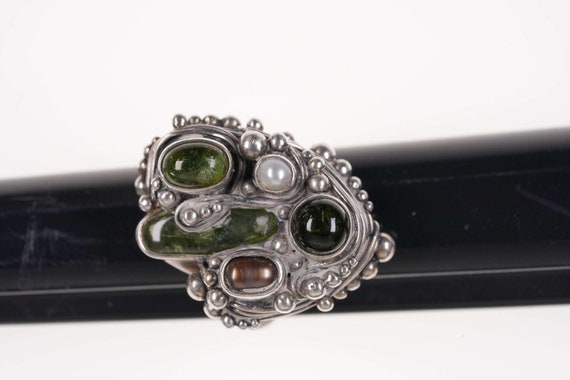 sz8 Vintage Machine Age Sterling multistone ring - image 2