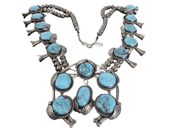 Vintage Navajo Sterling and Turquoise Squash blos… - image 1