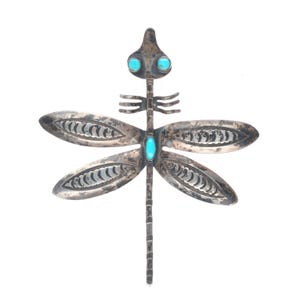 1950&#39;s Navajo sterling silver dragonfly brooch/pin w/turquoise eyes