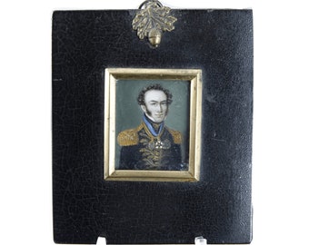 c1800 Portrait Miniature of Prussian Officer in Original frame