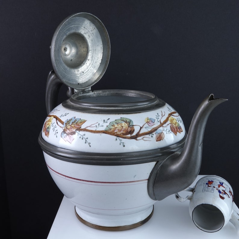 Pewter Trimmed Graniteware Tea Kettle With Childrens Granite Etsy