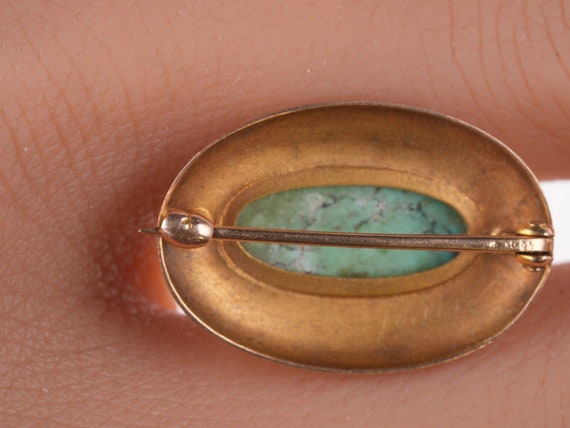 Antique Engraved 14k gold Turquoise pin - image 6