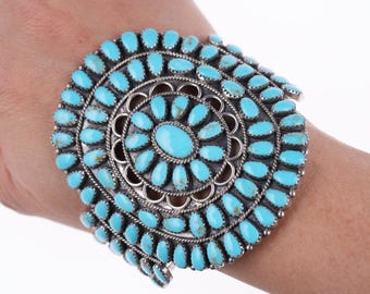 Betsy Nez Vintage Native American Navajo Turquoise Sterling Silver Bracelet Betsy Nez Vintage Native American Navajo Turquoise Sterling Silver Bracelet