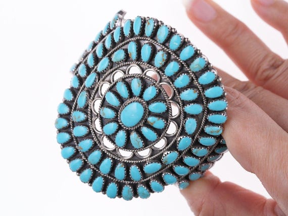 Betsy Nez Vintage Native American Navajo Turquoise Sterling Silver Bracelet Betsy Nez Vintage Native American Navajo Turquoise Sterling Silver Bracelet