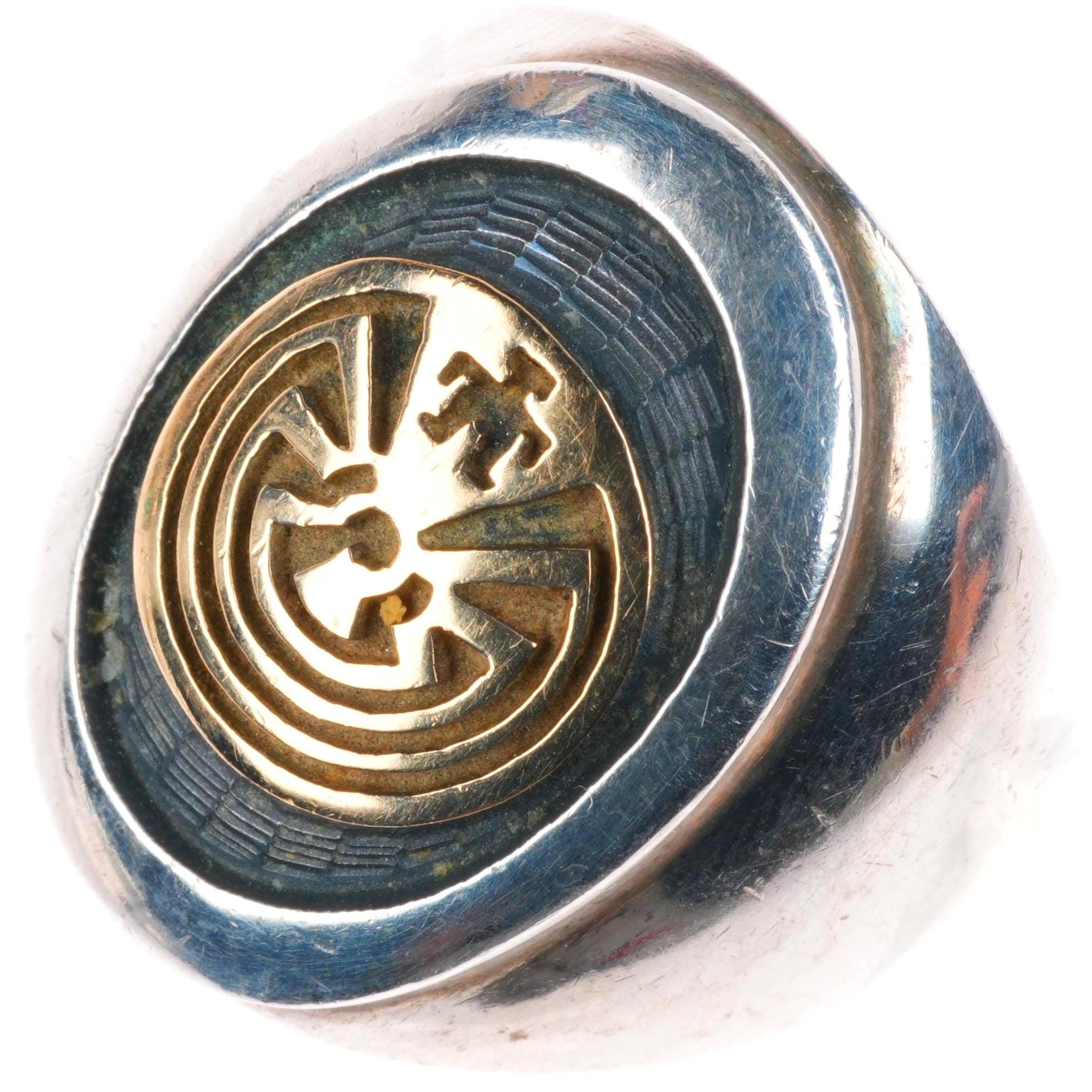 Sz7.5 Jason Takala Hopi 14k Gold Sterling Silver Man in the Maze 