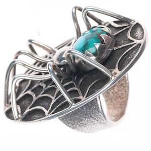 sz9 Philander Begay Navajo Tufa Cast sterling silver spiderweb turquoise ring