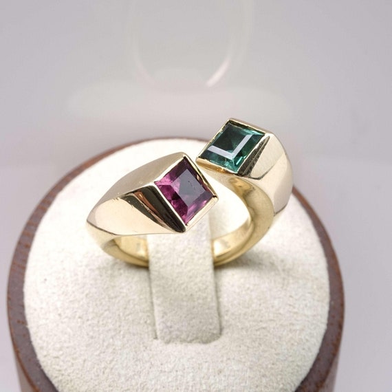 sz5 18K Green/Red Tourmaline Statement Ring