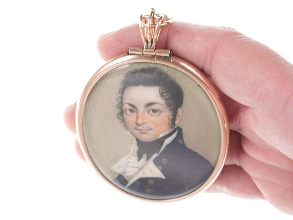 Large Georgian 14k Gold Mounted Portrait miniatur… - image 7