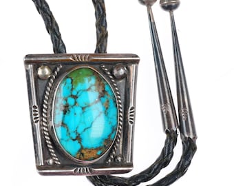 c1960 c-31 Navajo sterling silver bolo tie with nice turquoise