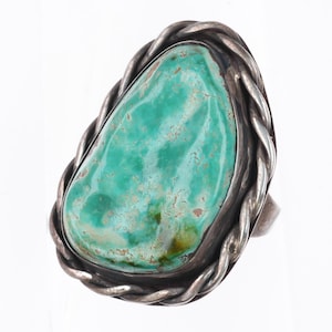 sz11.5 Large vintage Navajo sterling silver Royston turquoise ring rope edge
