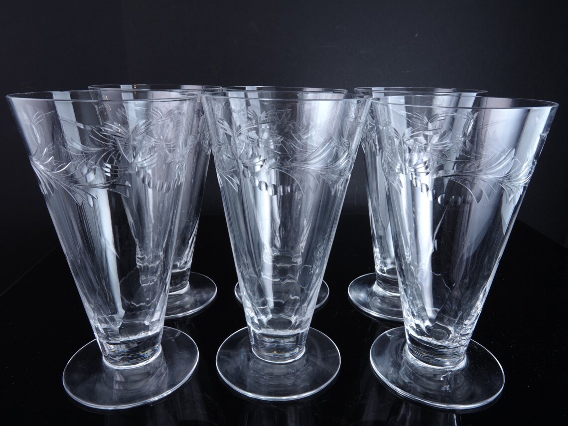6 Hawkes Louise Etched Crystal Iced Tea Tumblers Etsy
